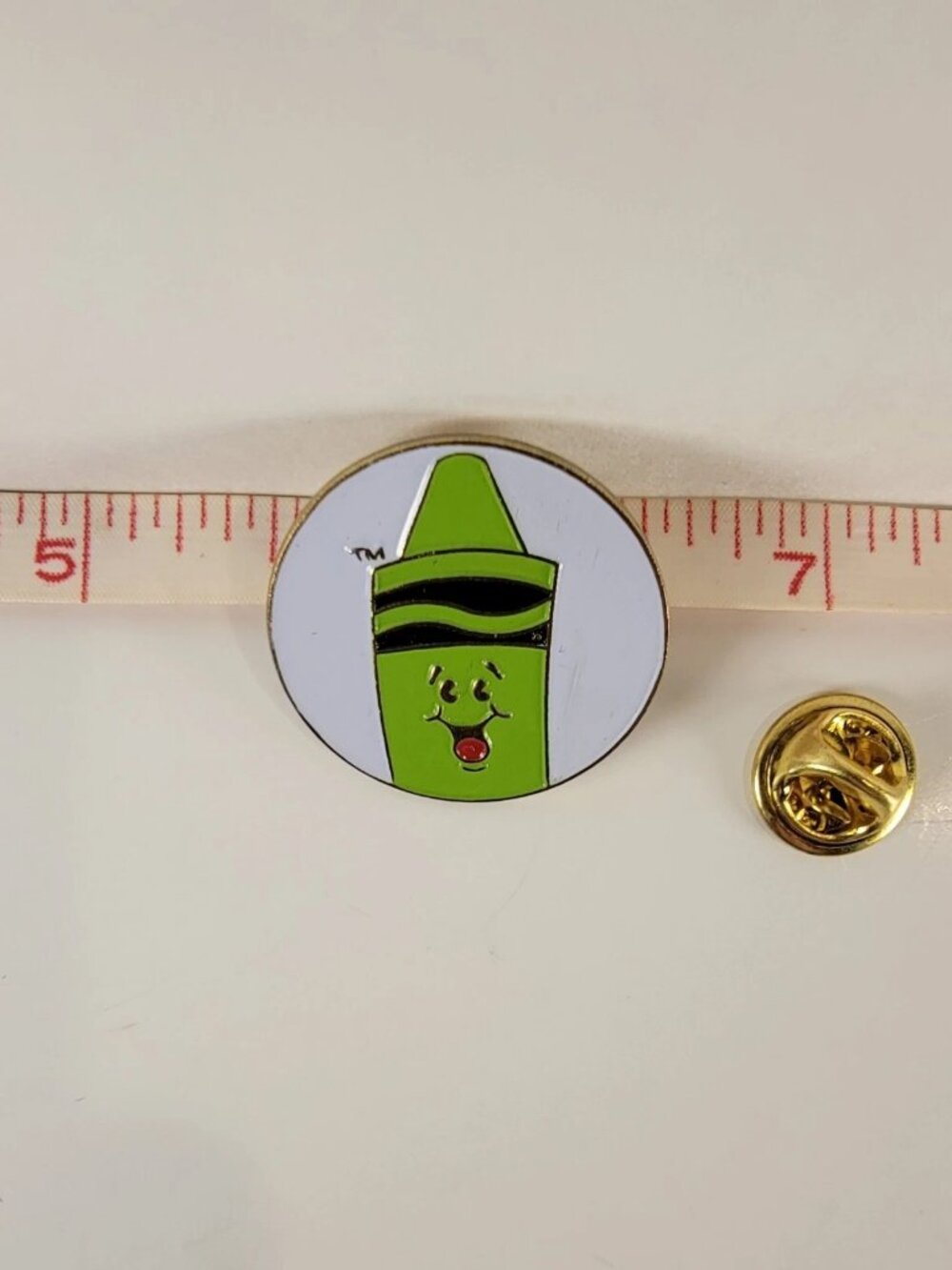 Vintage Tip Green Crayon Enamel Lapel Pin Retro Character Gold Tone Brooch